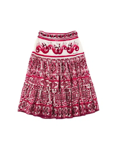 Dolce & Gabbana Kids' Long Skirt With Fuchsia Majolica Print In Pink