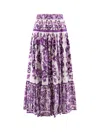 Dolce & Gabbana Violet Long Skirt With Ruffle Hem And All-over Floral Motif In Cotton Woman In Purple