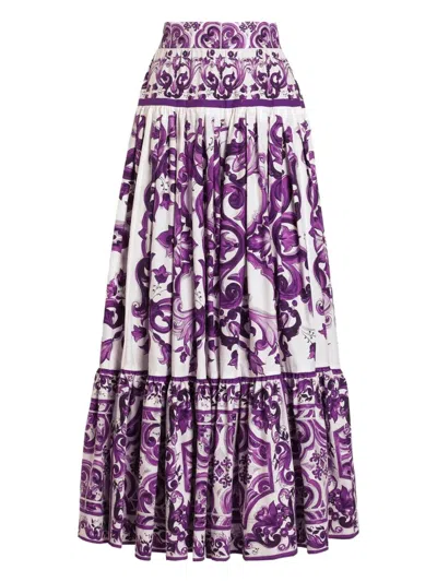 DOLCE & GABBANA DOLCE & GABBANA LONG SKIRT WITH MAJOLICA PRINT