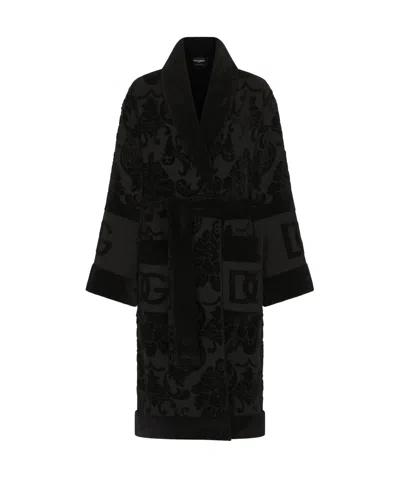 Dolce & Gabbana Long Sleeve Bath Robe In Black