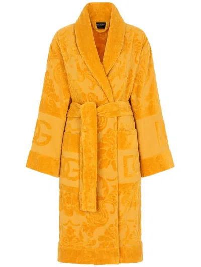 Dolce & Gabbana Long Sleeve Bathrobe In Orange