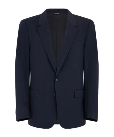Dolce & Gabbana Single-breasted Tailored Wool Blazer With Lapel Collar In Blue