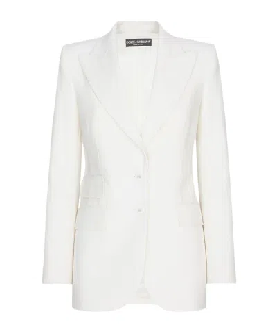 Dolce & Gabbana Matte Stretch Wool Single Breast Jacket In Off White