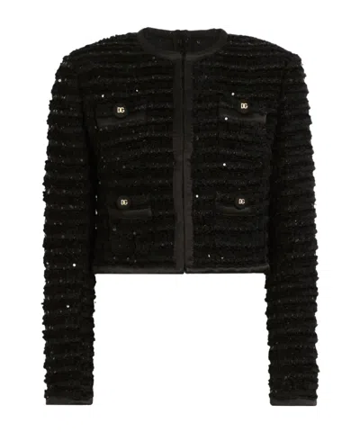 Dolce & Gabbana Sequin-embellished Tweed Jacket In Black