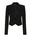 Dolce & Gabbana Cropped Wool Jacket With Rhinestone Details In Black