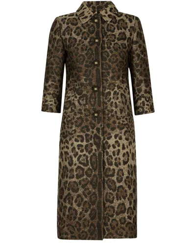 Dolce & Gabbana Leopard Print Wool Chemisier Dress In Animalier1