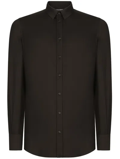 Dolce & Gabbana Long-sleeve Stretch-cotton Shirt In Black