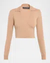 Dolce & Gabbana Long-sleeve Crop Wrap Polo Sweater In Neutral
