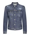 Dolce & Gabbana Blue Jacket With Classic Collar And Rips In Denim Stretch Man In Gray