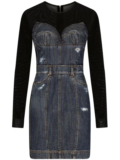 Dolce & Gabbana Long-sleeve Denim Minidress In Combined Colour