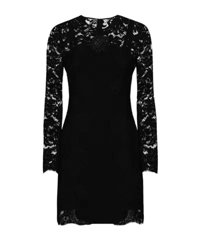 Dolce & Gabbana Short Cordonetto Lace Dress With A Jersey Insert In Black
