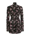 Dolce & Gabbana Black Dress With Floral Print And Side Draping In Silk Woman In Black