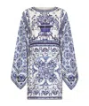 Dolce & Gabbana Short Majolica-print Charmeuse Dress In Blue