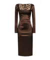 Dolce & Gabbana Long Sleeve Midi Dress With Animal Print Detail In Gold
