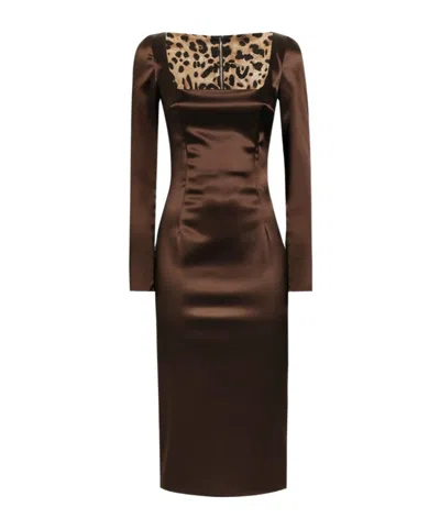 DOLCE & GABBANA SQUARE-NECK SATIN MIDI DRESS