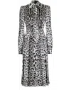 Dolce & Gabbana Satin Calf-length Shirt Dress With Pussy-bow And Leopard Print In Gray