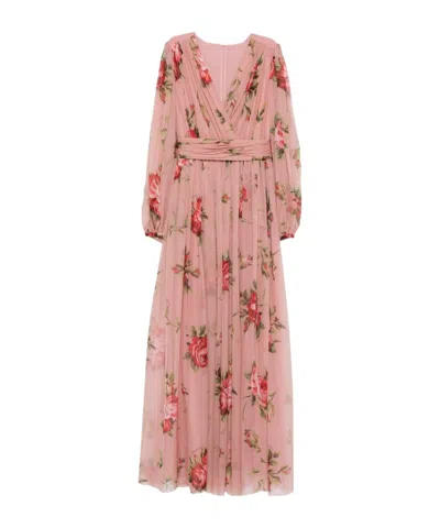 Dolce & Gabbana Floral V-neck Maxi Dress In Pink