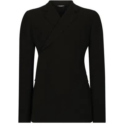 Dolce & Gabbana Wrap-design Wool Blazer In Black