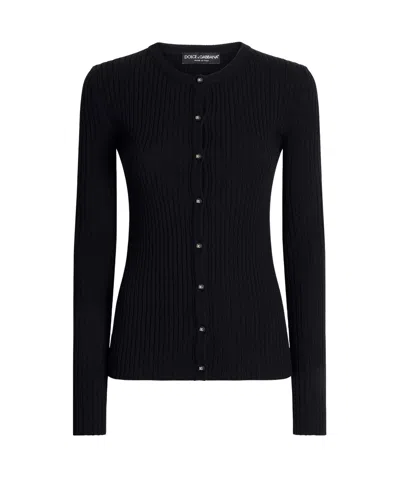 Dolce & Gabbana Long Sleeve Knitted Cardigan In Black