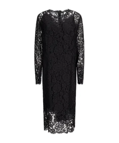 Dolce & Gabbana Long-sleeve Lace Midi Dress In Black