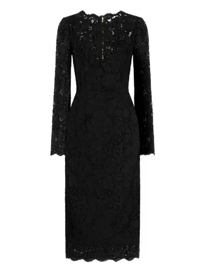 Dolce & Gabbana Long-sleeve Lace Midi Dress In Black