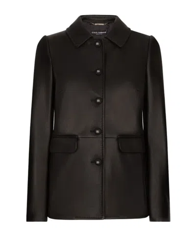 Dolce & Gabbana Button-embossed Leather Jacket In Black