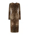 Dolce & Gabbana Leopard Print Long Sleeve Cady Midi Dress In Black
