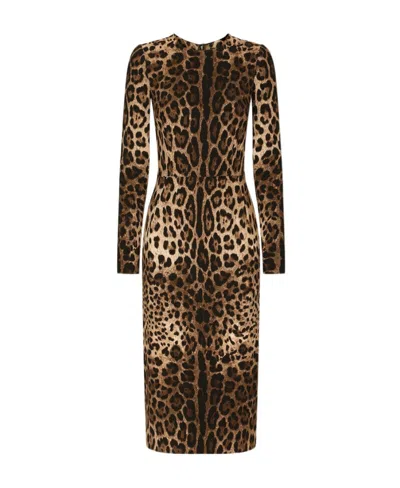 DOLCE & GABBANA DOLCE  GABBANA LEOPARD PRINTED CADY DRESS