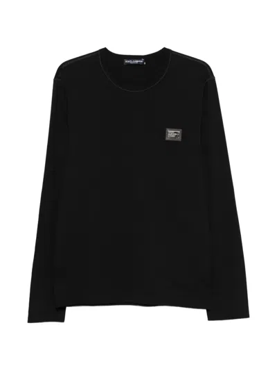 Dolce & Gabbana Long-sleeve Logo-plaque T-shirt In Black