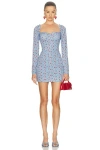 Dolce & Gabbana Small Rose-print Short Charmeuse Dress In Blue