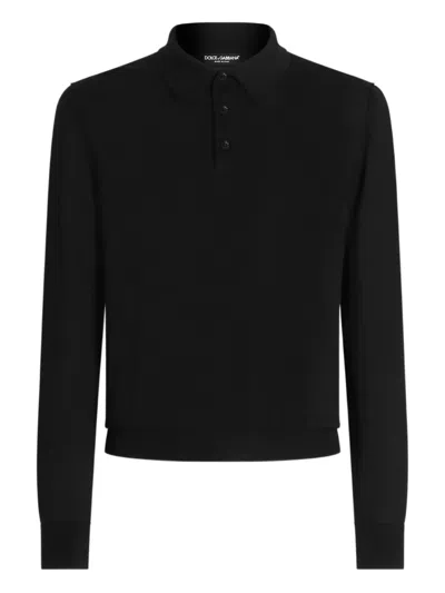 Dolce & Gabbana Long-sleeve Polo Shirt In Black