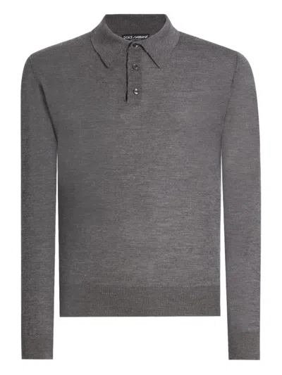 Dolce & Gabbana Long-sleeve Polo Shirt In Gray