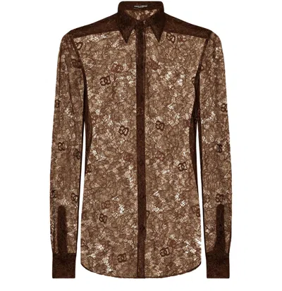 Dolce & Gabbana Hemd Aus Chantilly-spitze In Brown