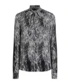 Dolce & Gabbana Fur-print Charmeuse Shirt With Pussy-bow In Pelliccia Fdo.grigio