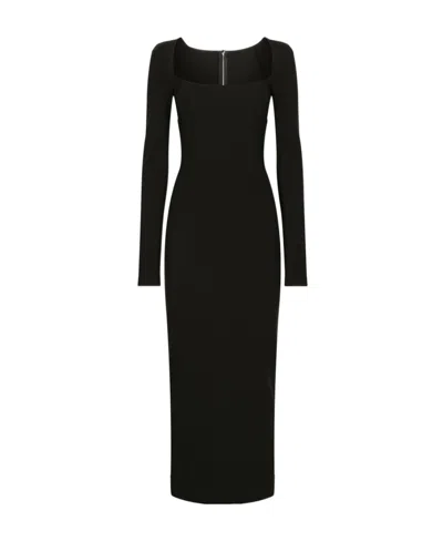 DOLCE & GABBANA DOLCE  GABBANA MILANO LONG-SLEEVED JERSEY RIB SHEATH DRESS