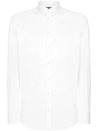 Dolce & Gabbana Slim Fit Long-sleeved Shirt In Stretch Cotton In White