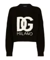 Dolce & Gabbana Intarsia Knit Logo Crop Virgin Wool Rib Sweater In Black