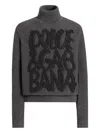 Dolce & Gabbana Ribbed Texture Wool Turtleneck Sweater In Gray