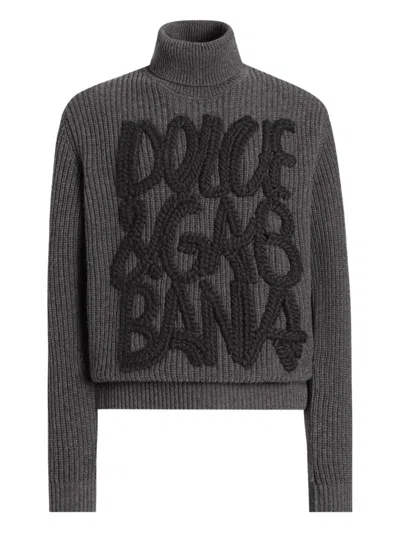 Dolce & Gabbana Long Sleeve Turtle-neck Sweater In Gray