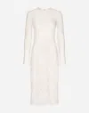 Dolce & Gabbana Long-sleeved Branded Stretch Lace Dress In White
