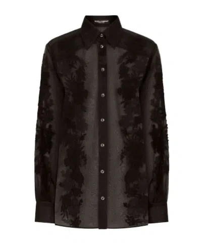 Dolce & Gabbana Long Sleeved Button-down Shirt In Black