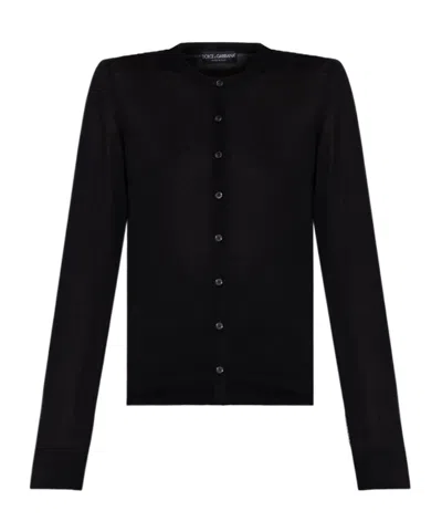 Dolce & Gabbana Cashmere And Silk Crewneck Cardigan In Black
