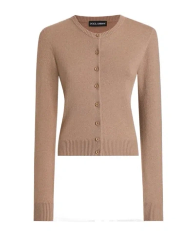 Dolce & Gabbana Long-sleeved Cashmere Sweater In Brown