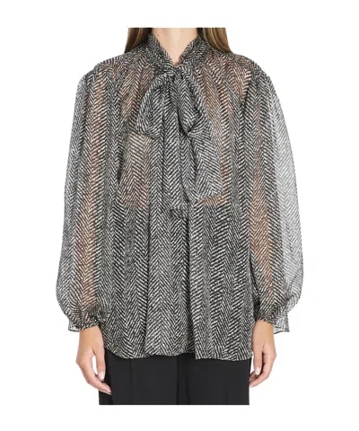 DOLCE & GABBANA CHEVRON-PRINT BOW BLOUSE