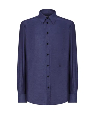 Dolce & Gabbana Long-sleeved Cotton-blend Shirt In Blue