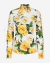 DOLCE & GABBANA LONG-SLEEVED COTTON SHIRT WITH YELLOW ROSE PRINT