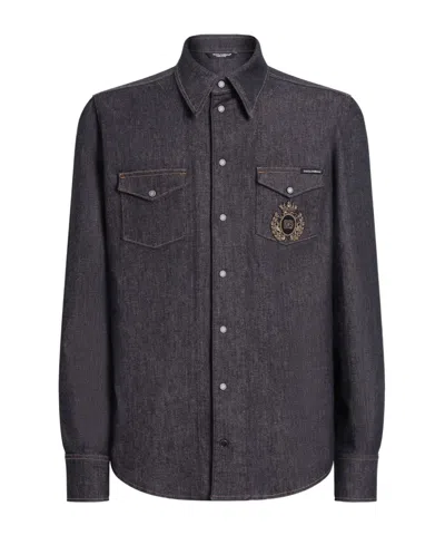 DOLCE & GABBANA DOLCE  GABBANA HERALDIC EMBLEM DENIM SHIRT