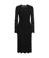 Dolce & Gabbana Long-sleeved Calf-length Dress In Branded Stretch Lace In Black