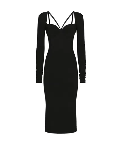 DOLCE & GABBANA DOLCE  GABBANA JERSEY MILANO RIB CALF-LENGTH DRESS