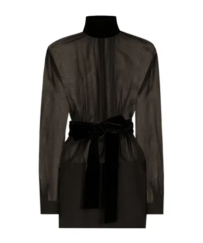 DOLCE & GABBANA DOLCE  GABBANA HIGH VELVET NECK BELTED MINI DRESS